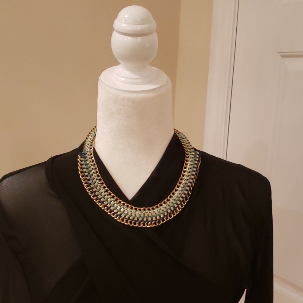 Blue, green and gold braided Necklace